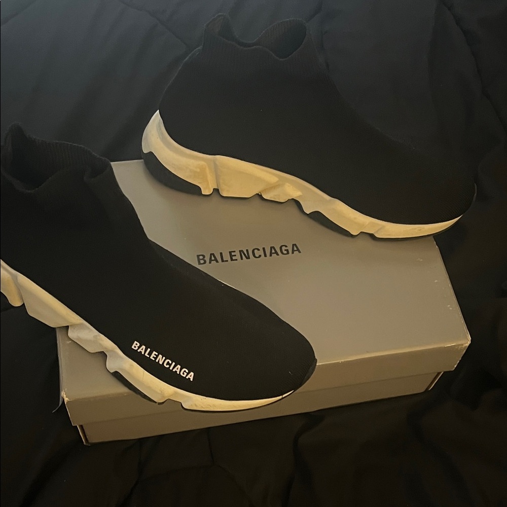 Balenciaga Black Knit Sock Sneakers with White Sole